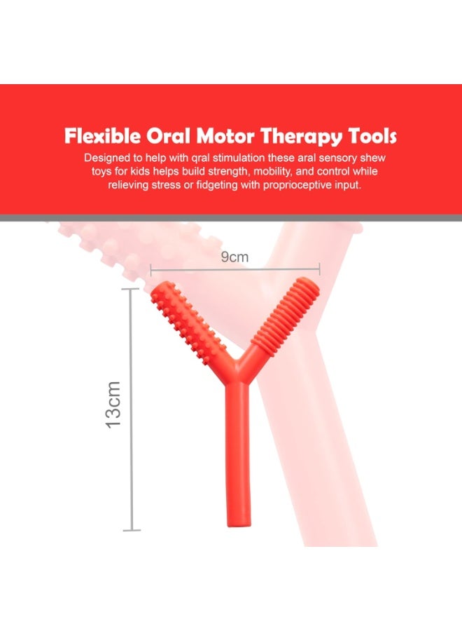 abley's Silicone Sensory Chew Tube, Y-Shaped Design, Multiple Textured Surfaces, Non-Toxic (Red & Green) - Image 3
